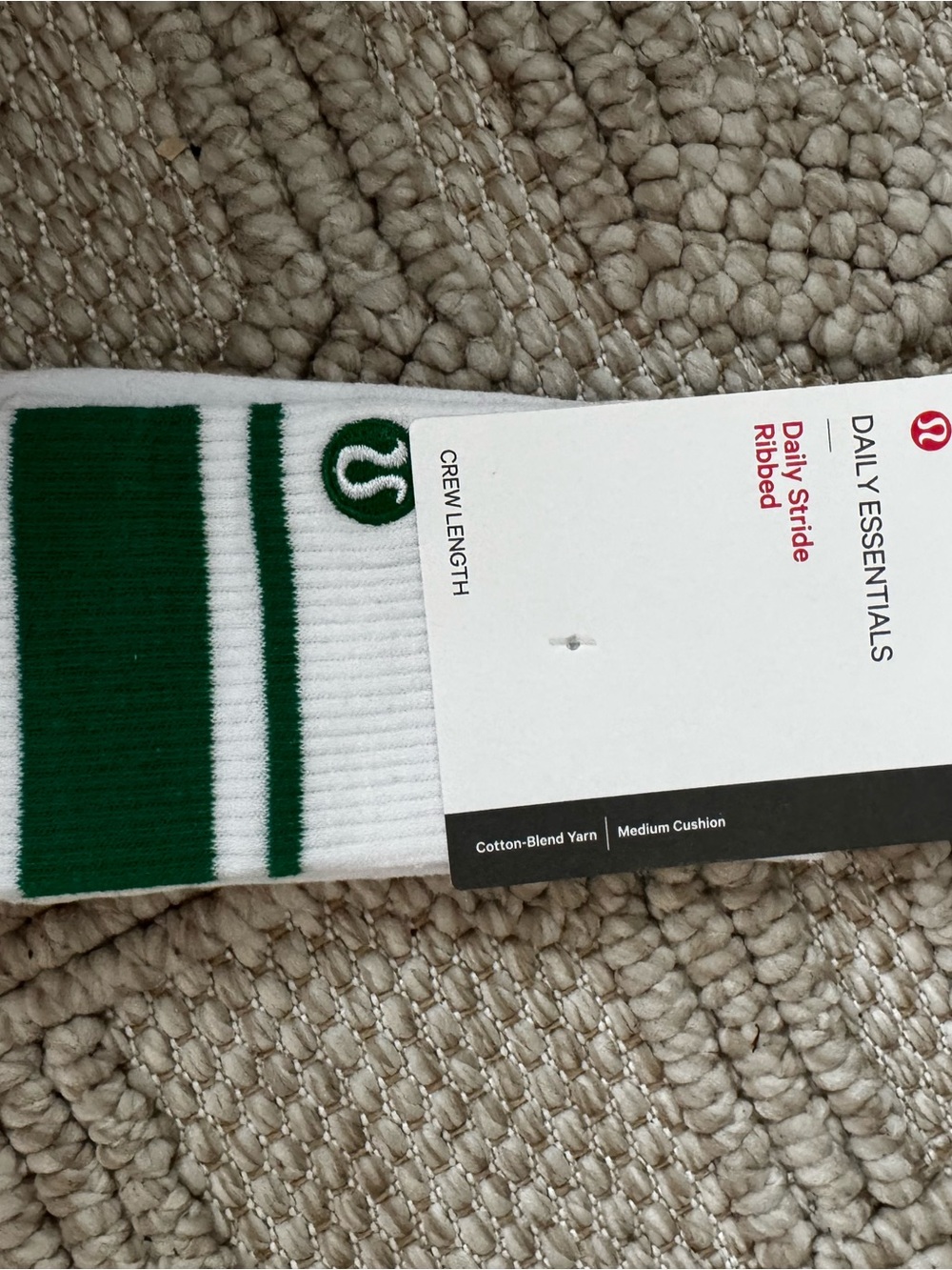 lululemon athletica Ribbed Crew Socks in White and Green